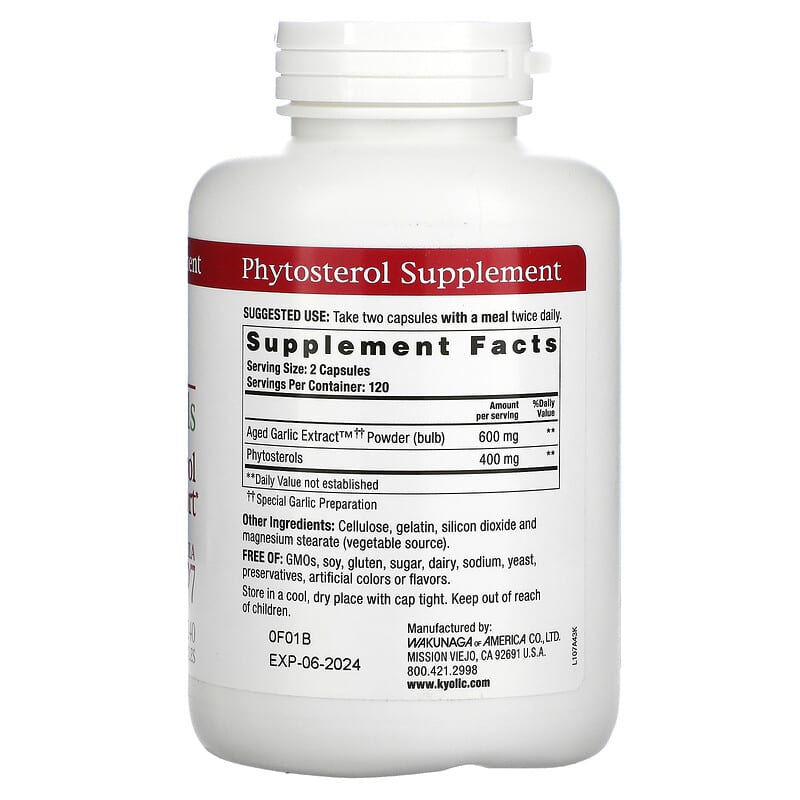 Kyolic, Aged Garlic Extract, Phytosterols, Formula 107, 240 Capsules 23542107433