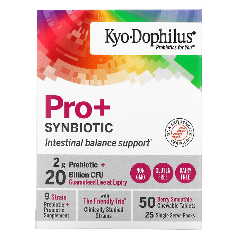 Kyolic Kyo-Dophilus Pro+Synbiotic Berry Smoothie 20 Billion CFU 50 Chewable Tablets 23542670357