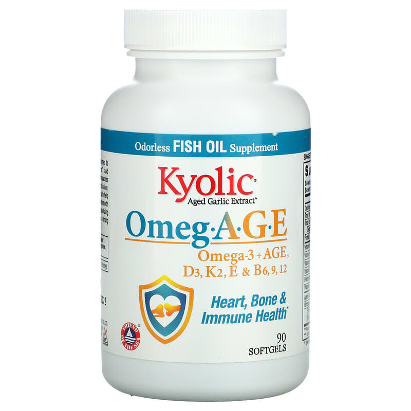 Kyolic Omeg.A.G.E Omega-3 + AGE D3 K2 E & B6 9 12 Heart Bone & Immune Health 90 Softgels 23542152495