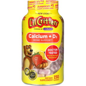 L'il Critters Calcium + D3 Bone Support Black Cherry Orange & Strawberry Flavors 150 Gummies 27917014173