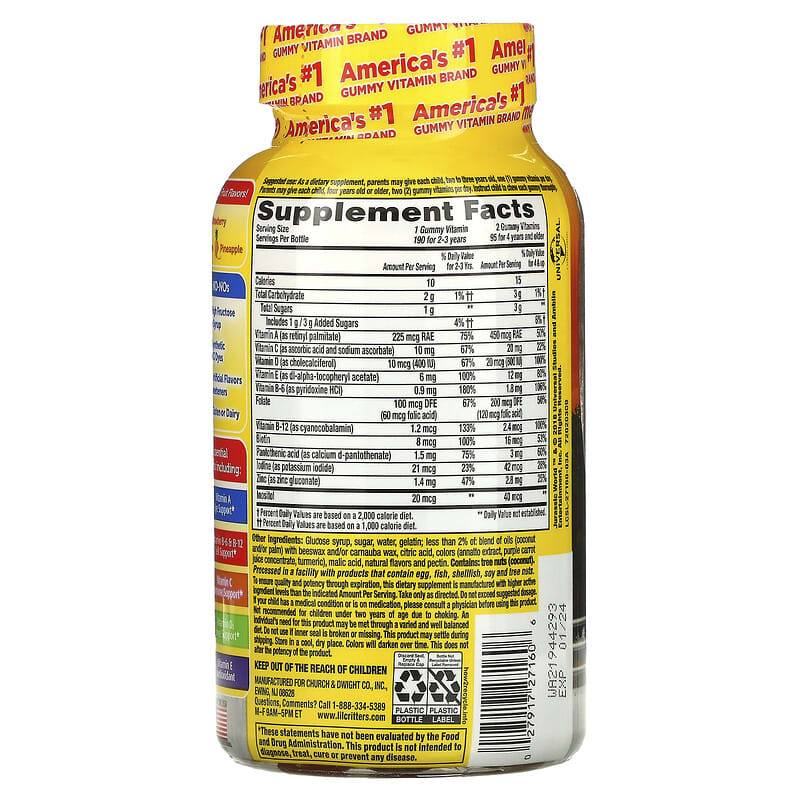 L'il Critters, Complete Multivitamin Gummies, Jurassic World, Natural Fruit Flavors, 190 Gummies 27917271606