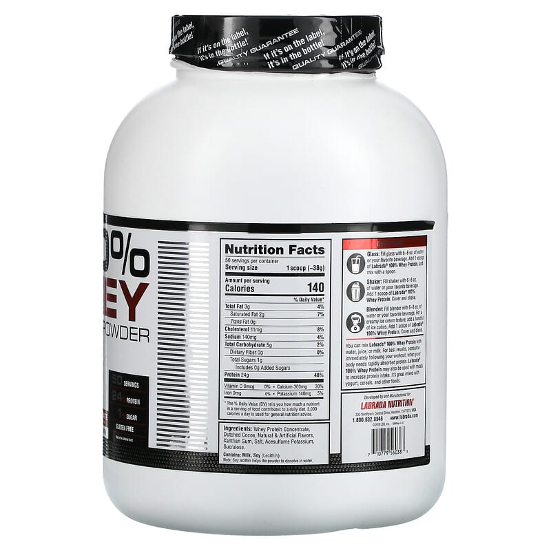 Labrada Nutrition, 100% Whey Protein, Chocolate, 4.13 lb (1,875 g) 710779560383