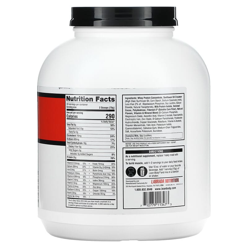 Labrada Nutrition, Lean Body, Meal Replacement Protein Shake, Chocolate, 4.63 lbs (2100 g) 710779113473