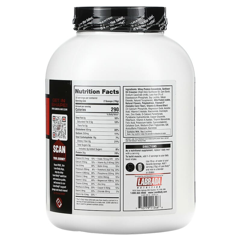 Labrada Nutrition, Lean Body, Meal Replacement Protein Shake, Vanilla, 4.63 lb (2100 g) 710779113466
