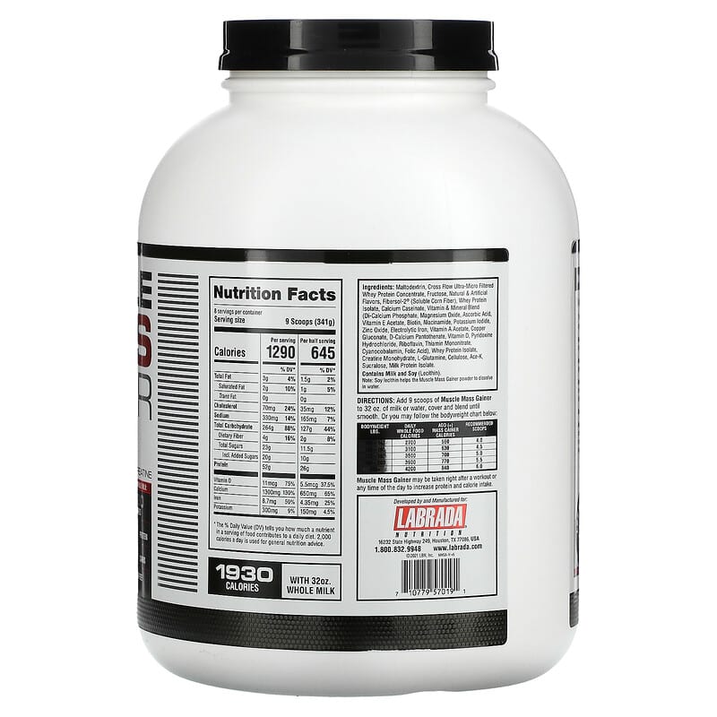 Labrada Nutrition, Muscle Mass Gainer with Creatine, Vanilla, 6 lbs (2722 g) 710779570191