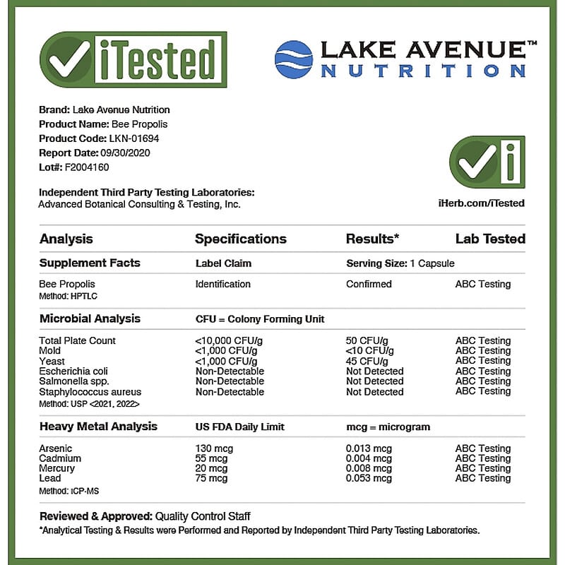 Lake Avenue Nutrition, Bee Propolis, 1,000 mg, 240 Count, Veggie Capsules 898220016945