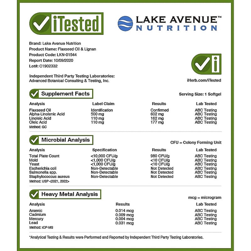 Lake Avenue Nutrition, Cold Pressed Flaxseed Oil with Lignans, 360 Veggie Softgels 898220015443