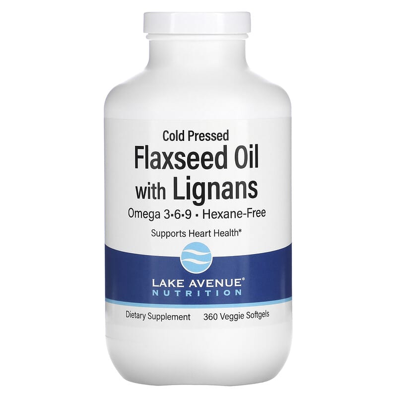 Lake Avenue Nutrition Cold Pressed Flaxseed Oil with Lignans 360 Veggie Softgels 898220015443