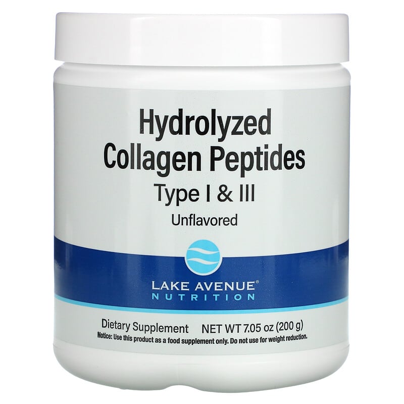 Lake Avenue Nutrition Hydrolyzed Collagen Peptides Type I & III Unflavored 7.05 oz (200 g) 898220018727