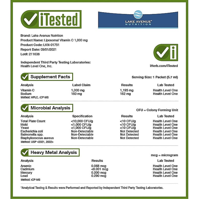 Lake Avenue Nutrition, Liposomal Vitamin C, Unsweetened, 1,000 mg, 30 Packets, 0.2 oz (5.7 ml) Each 898220017515