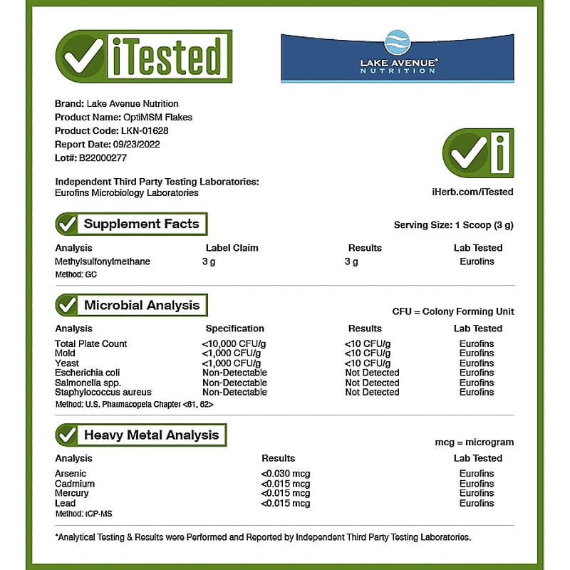 Lake Avenue Nutrition, OptiMSM Flakes, 7 oz (200 g) 898220016280