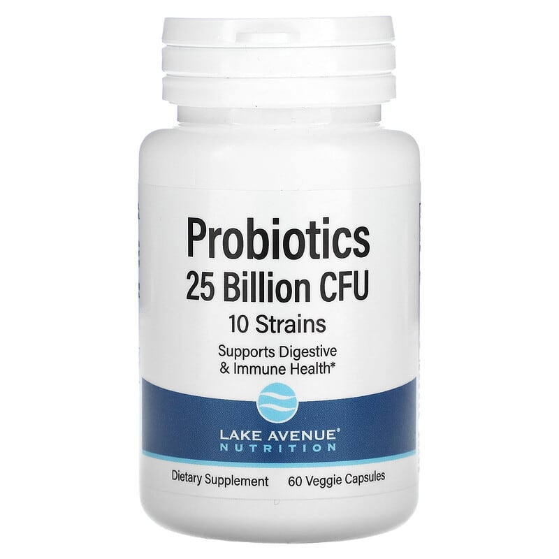 Lake Avenue Nutrition Probiotics 10 Strain Blend 25 Billion CFU 60 Veggie Capsules 898220014224