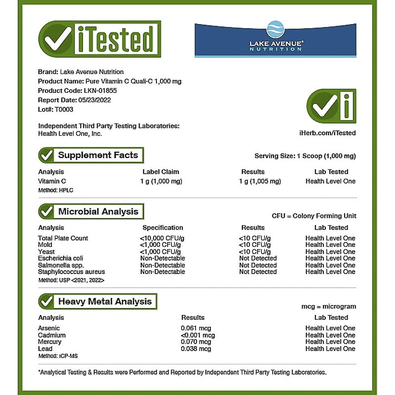 Lake Avenue Nutrition, Pure Vitamin C Quali-C Powder, 1,000 mg, 8.81 oz (250 g) 898220018550