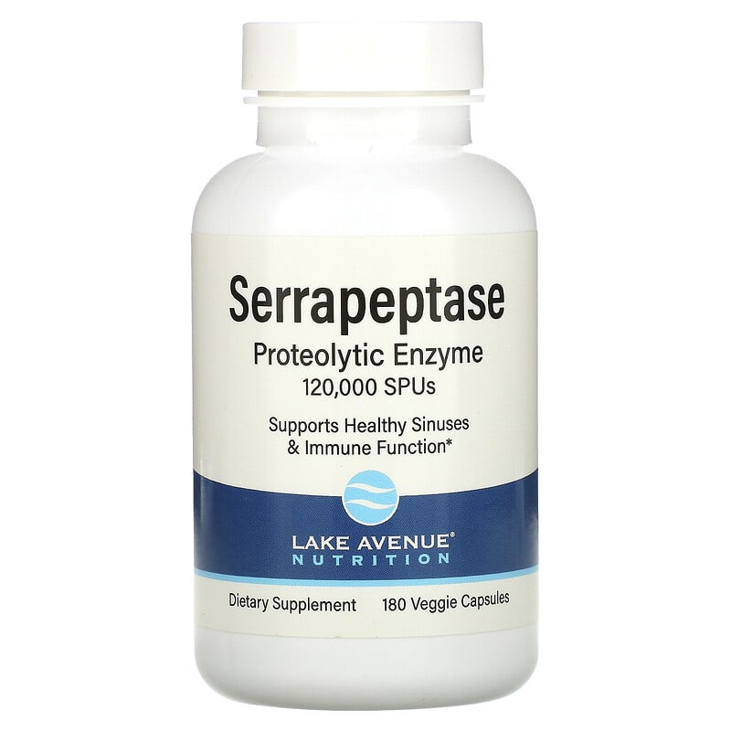 Lake Avenue Nutrition Serrapeptase Proteolytic Enzyme 120,000 SPUs 180 Veggie Capsules 898220015726