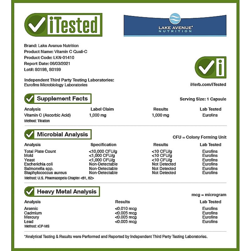 Lake Avenue Nutrition, Vitamin C, Quali-C, 1,000 mg, 365 Veggie Capsules 898220014101