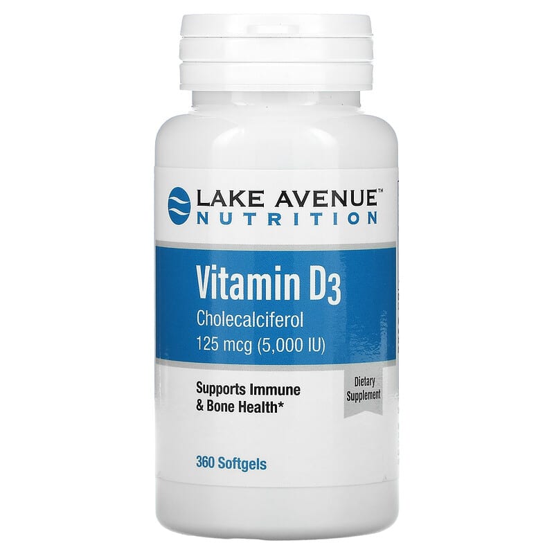 Lake Avenue Nutrition Vitamin D3 125 mcg (5,000 IU) 360 Softgels 898220014187