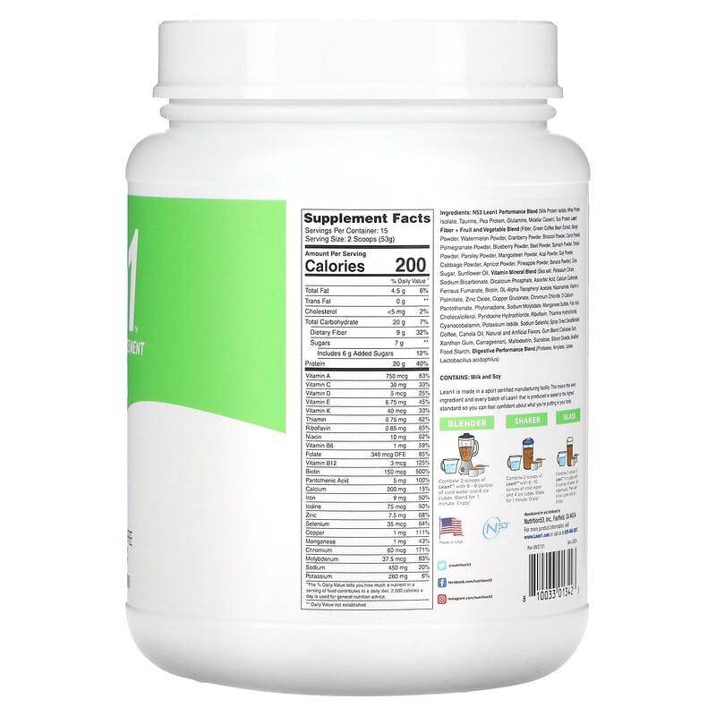 Lean1, Original, Fat Burning Meal Replacement Protein Shake, Cafe Latte, 1.75 lbs (795 g) 810033013423