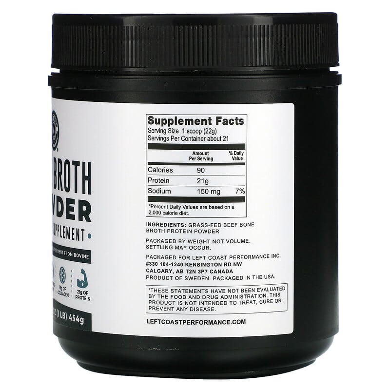 Left Coast Performance, Bone Broth Powder, Beef, 1 lb (454 g) 19962812545