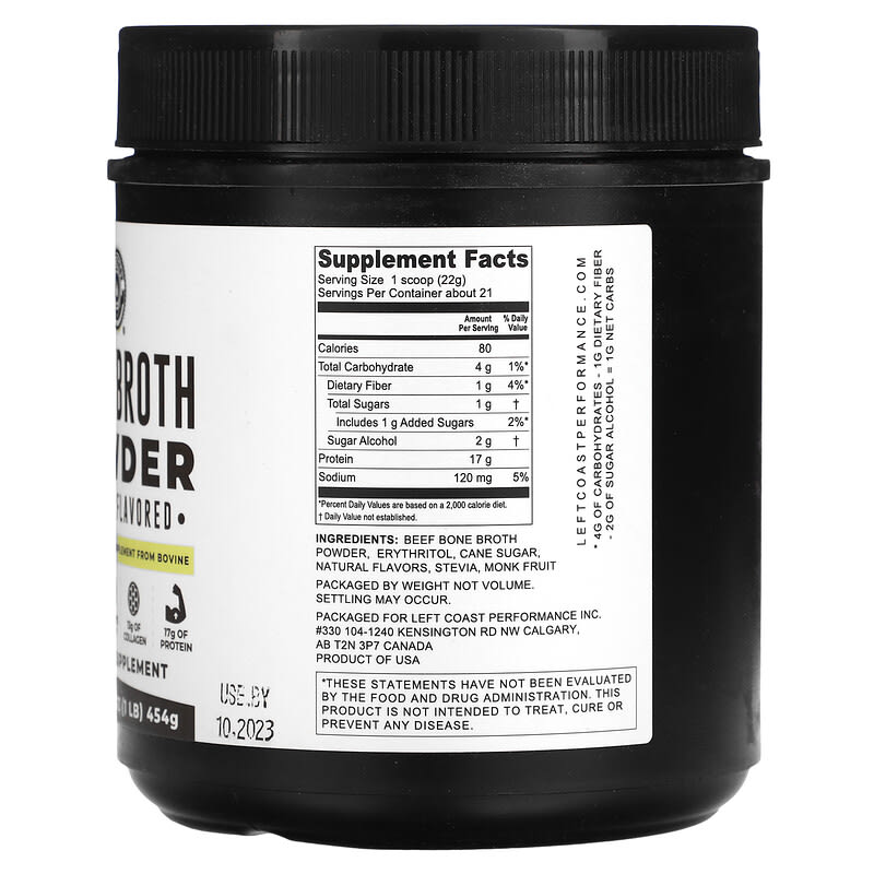 Left Coast Performance, Bone Broth Powder, Vanilla, 1 lb (454 g) 19962813641