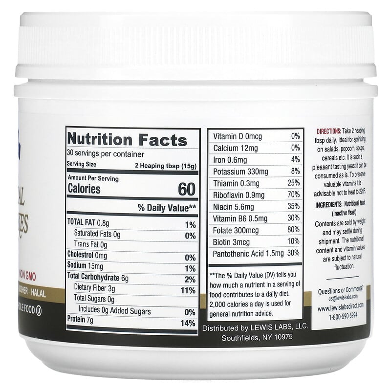 Lewis Labs, Nutritional Yeast Flakes, 16 oz (454 g) 42515020180
