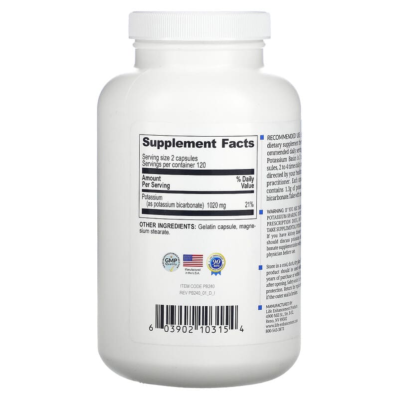 Life Enhancement, Potassium Basics, 240 Capsules 603902103154