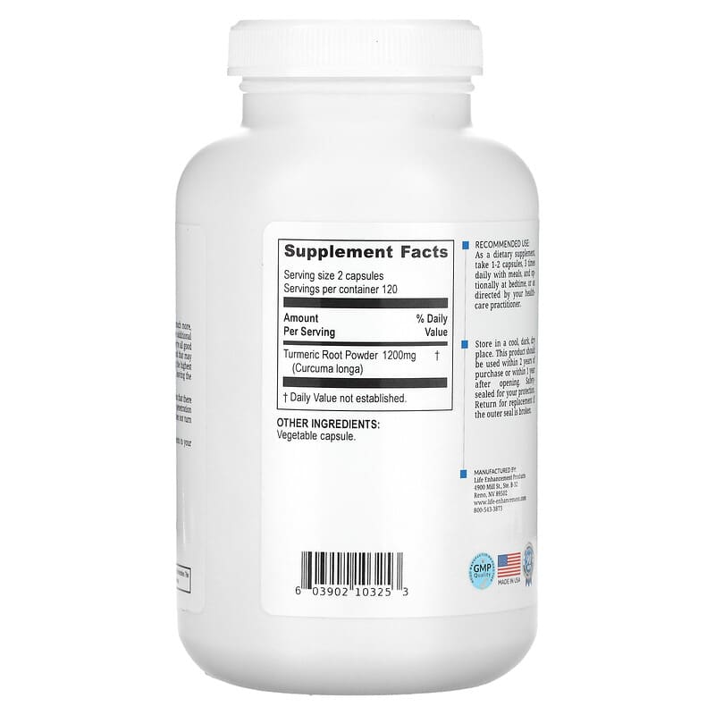 Life Enhancement, Turmeric Root Power, 240 Vegetarian Capsules 603902103253