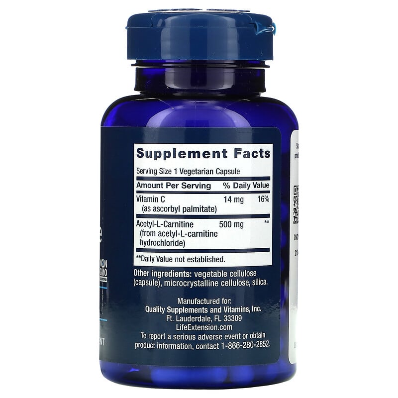 Life Extension, Acetyl-L-Carnitine, 500 mg, 100 Vegetarian Capsules 737870152415