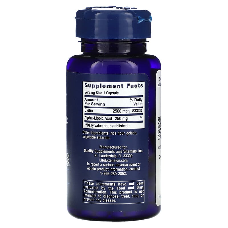 Life Extension, Alpha-Lipoic Acid with Biotin, 60 Capsules 737870457060