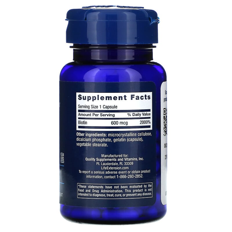 Life Extension, Biotin, 600 mcg, 100 Capsules 737870102106