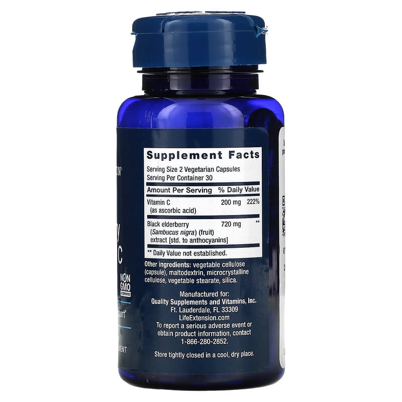 Life Extension, Black Elderberry + Vitamin C, 60 Vegetarian Capsules 737870241065