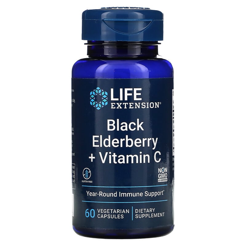 Life Extension Black Elderberry + Vitamin C 60 Vegetarian Capsules 737870241065