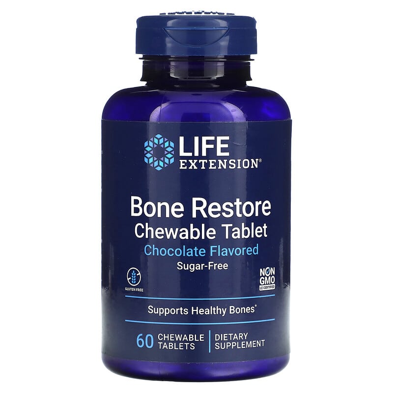 Life Extension Bone Restore Sugar-Free Chocolate 60 Chewable Tablets 737870212300