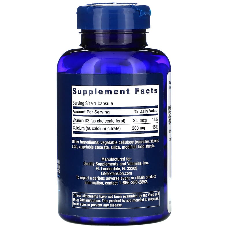 Life Extension, Calcium Citrate with Vitamin D, 200 Capsules 737870196327