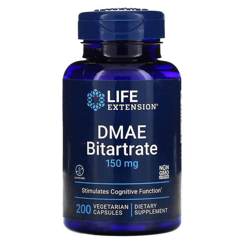 Life Extension DMAE Bitartrate 150 mg 200 Vegetarian Capsules 737870154020
