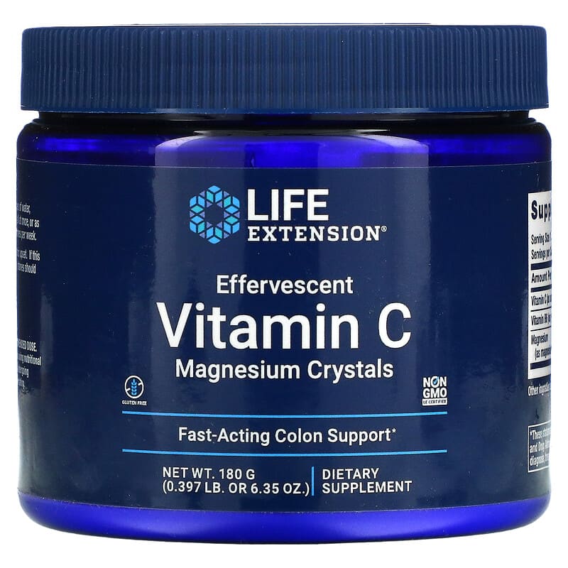 Life Extension Effervescent Vitamin C Magnesium Crystals 6.35 oz (180 g) 737870173618