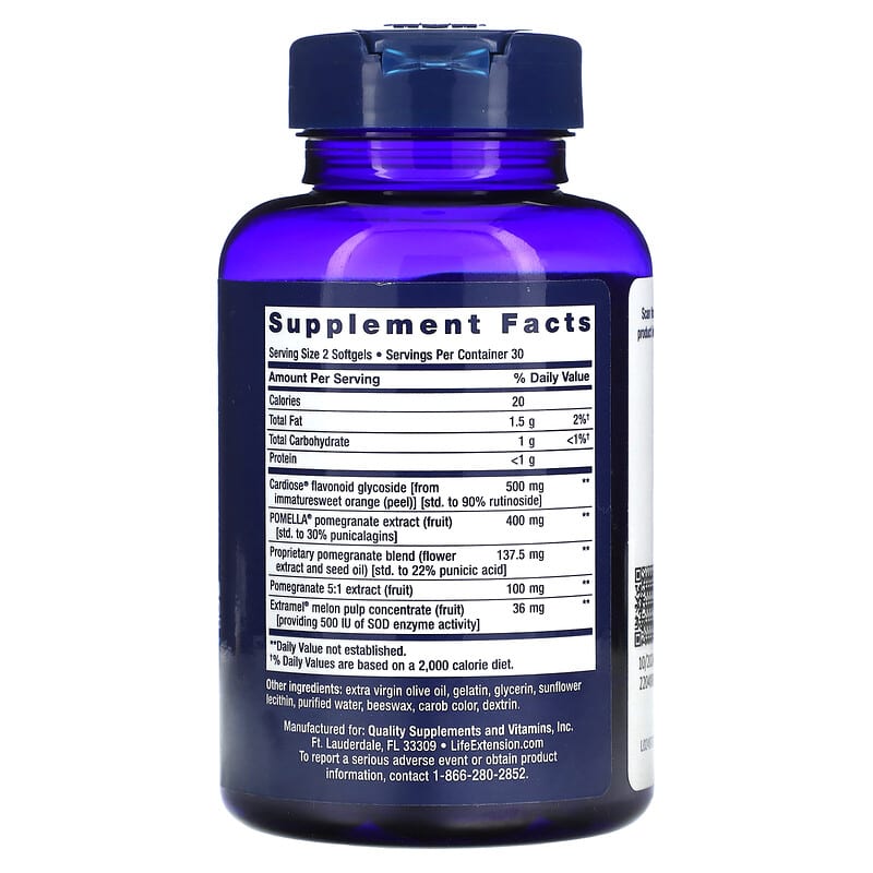 Life Extension, Endothelial Defense, Pomegranate Plus, 60 Softgels 737870249764