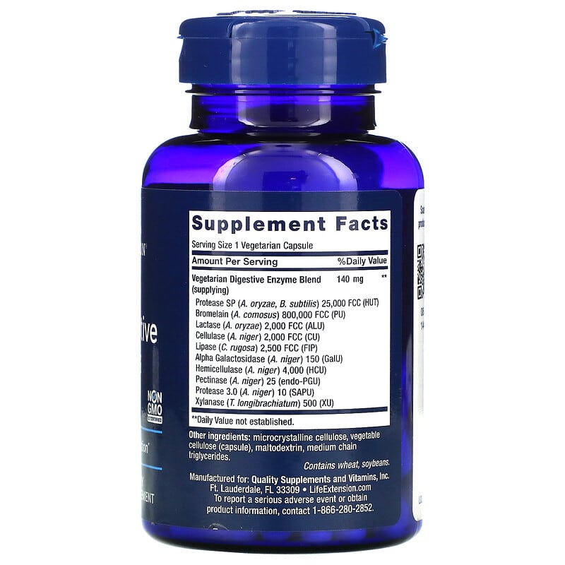 Life Extension, Enhanced Super Digestive Enzymes, 60 Vegetarian Capsules 737870202165