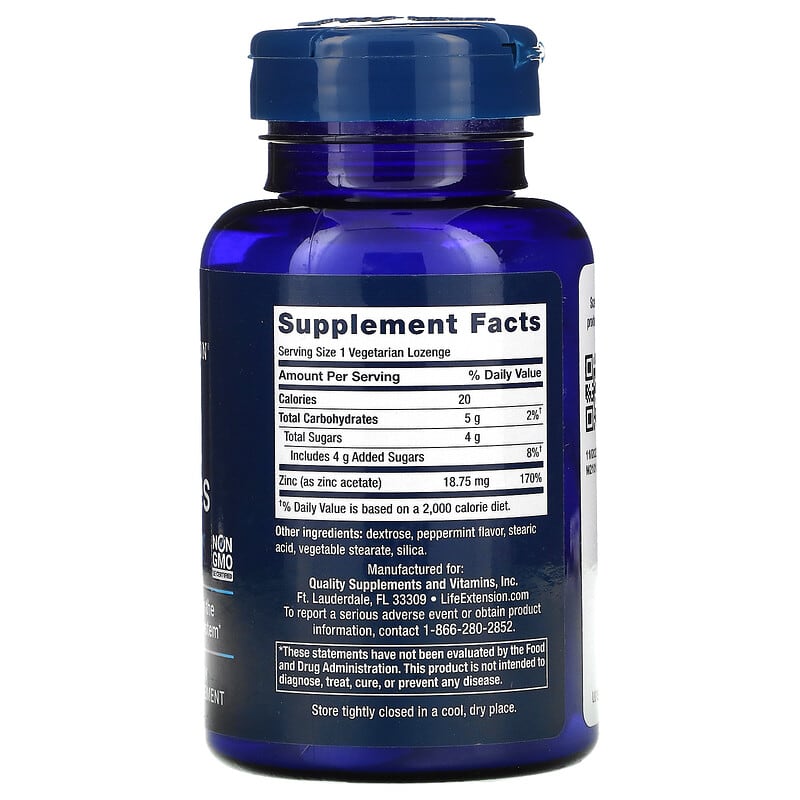 Life Extension, Enhanced Zinc Lozenges, Peppermint, 30 Vegetarian Lozenges 737870196105