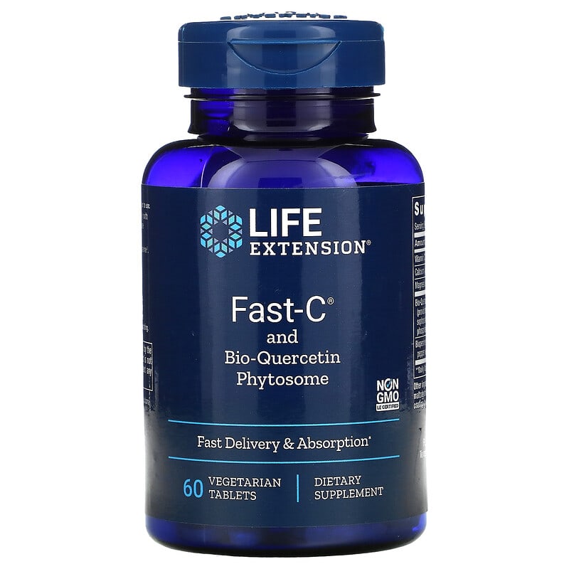Life Extension Fast-C and Bio-Quercetin Phytosome 60 Vegetarian Tablets 737870222965