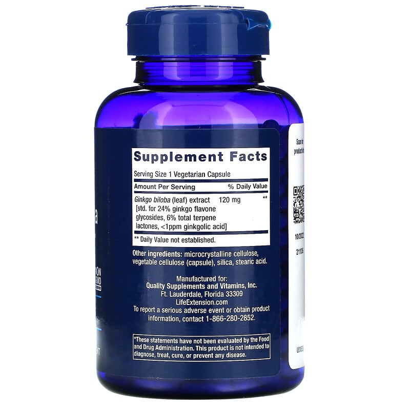 Life Extension, Ginkgo Biloba, Certified Extract, 120 mg, 365 Vegetarian Capsules 737870165835