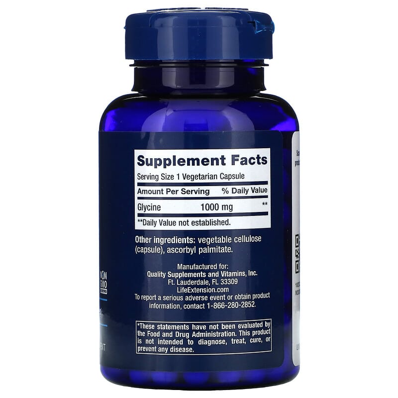 Life Extension, Glycine, 1,000 mg, 100 Vegetarian Capsules 737870166917