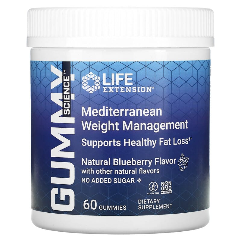 Life Extension Gummy Science Mediterranean Weight Management Natural Blueberry 60 Gummies 737870250609
