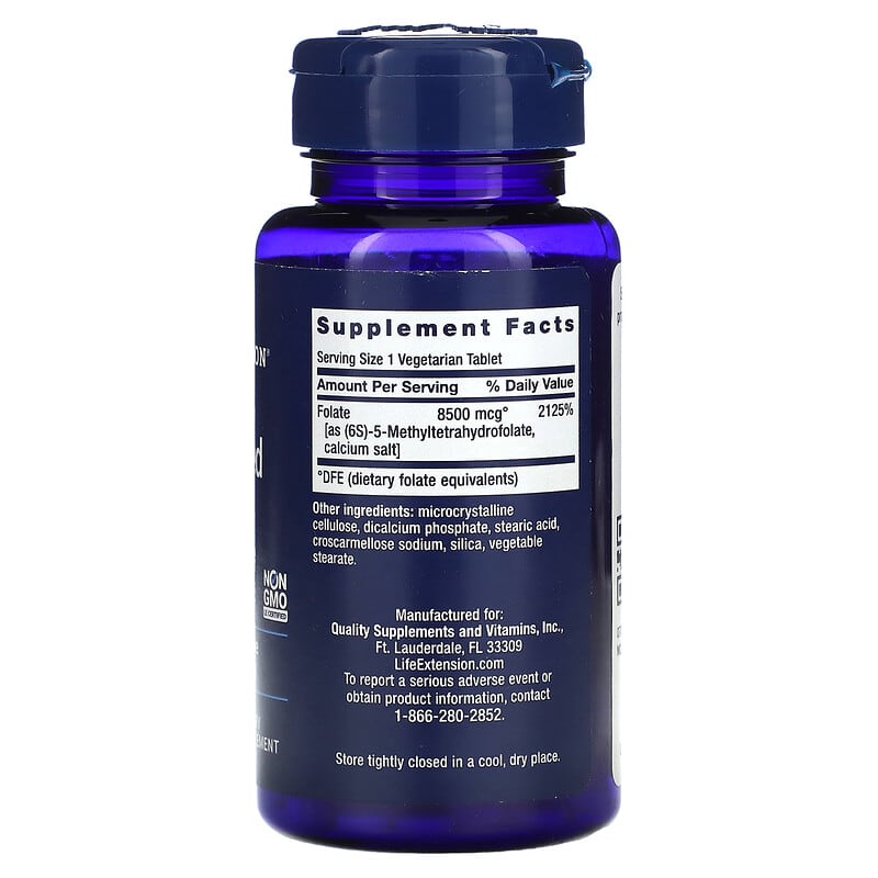 Life Extension, High Potency Optimized Folate, 8,500 mcg DFE, 30 Vegetarian Tablets 737870191339