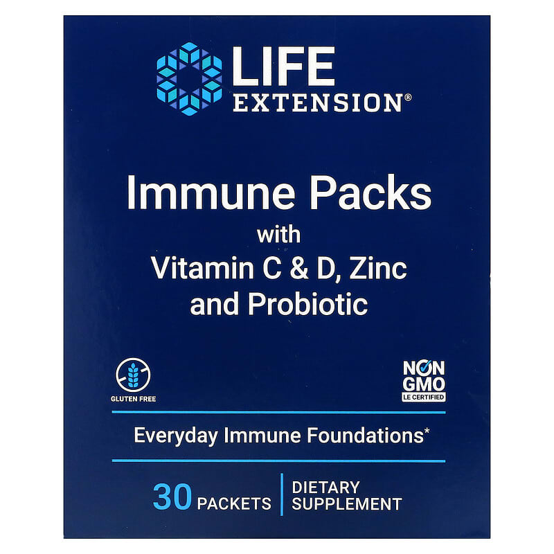 Life Extension Immune Packs With Vitamin C & D Zinc And Probiotic 30 Packets 737870242536