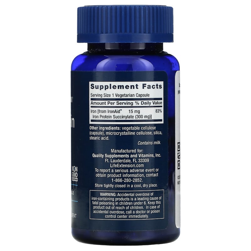Life Extension, Iron Protein Plus, 300 mg, 100 Vegetarian Capsules 737870167716