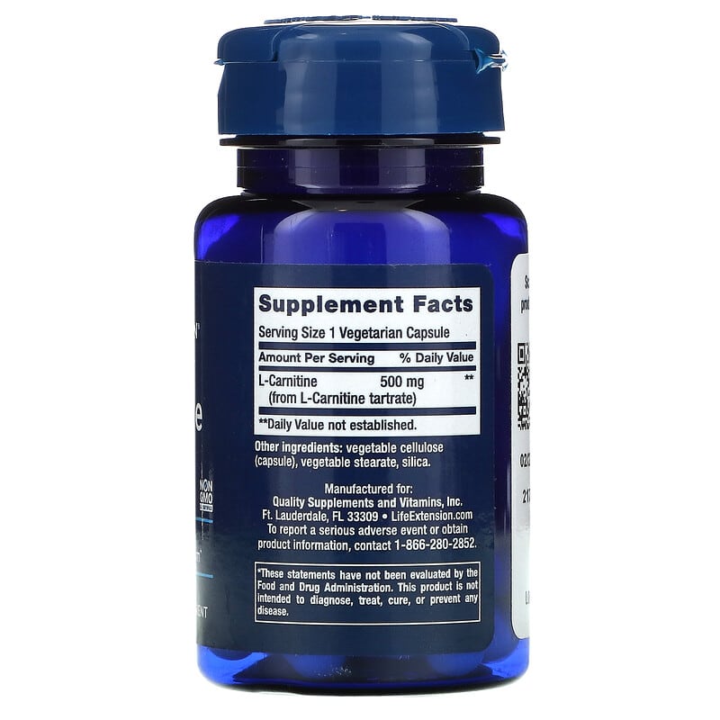 Life Extension, L-Carnitine, 500 mg, 30 Vegetarian Capsules 737870153238