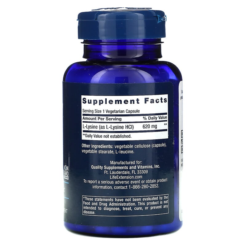 Life Extension, L-Lysine, 620 mg, 100 Vegetarian Capsules 737870167815