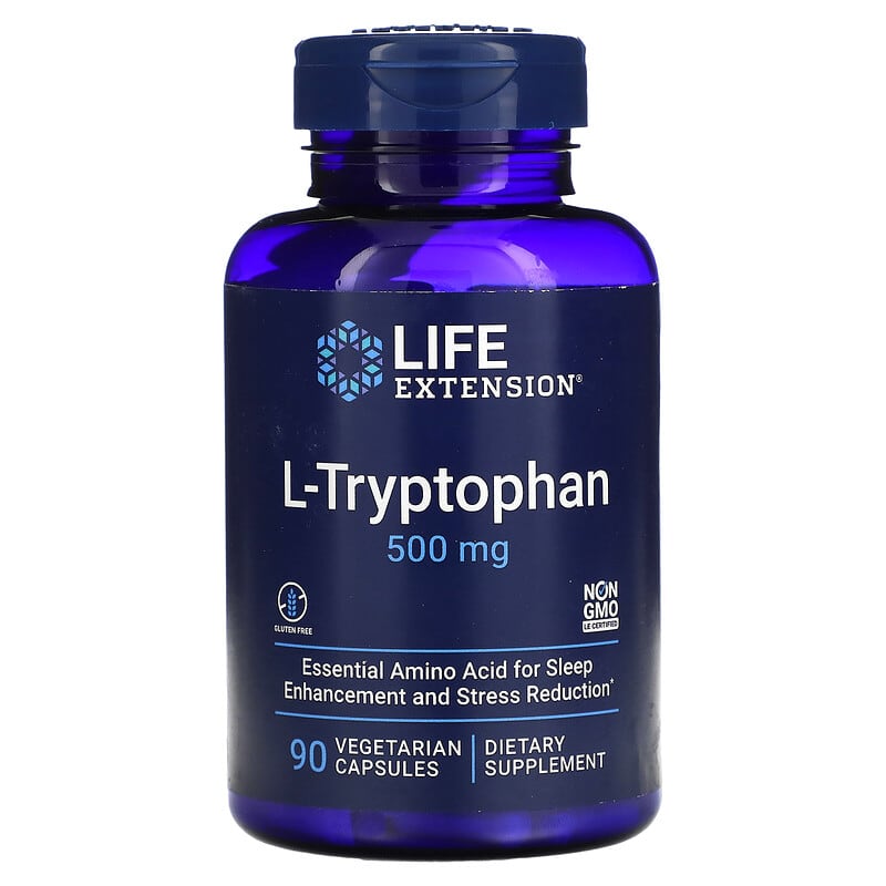 Life Extension L-Tryptophan 500 mg 90 Vegetarian Capsules 737870172291