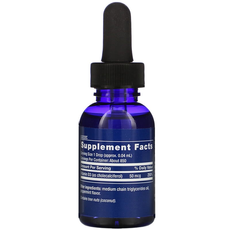 Life Extension, Liquid Vitamin D3, Mint Flavor, 2,000 IU, 1 fl oz (29.57 ml) 737870223214