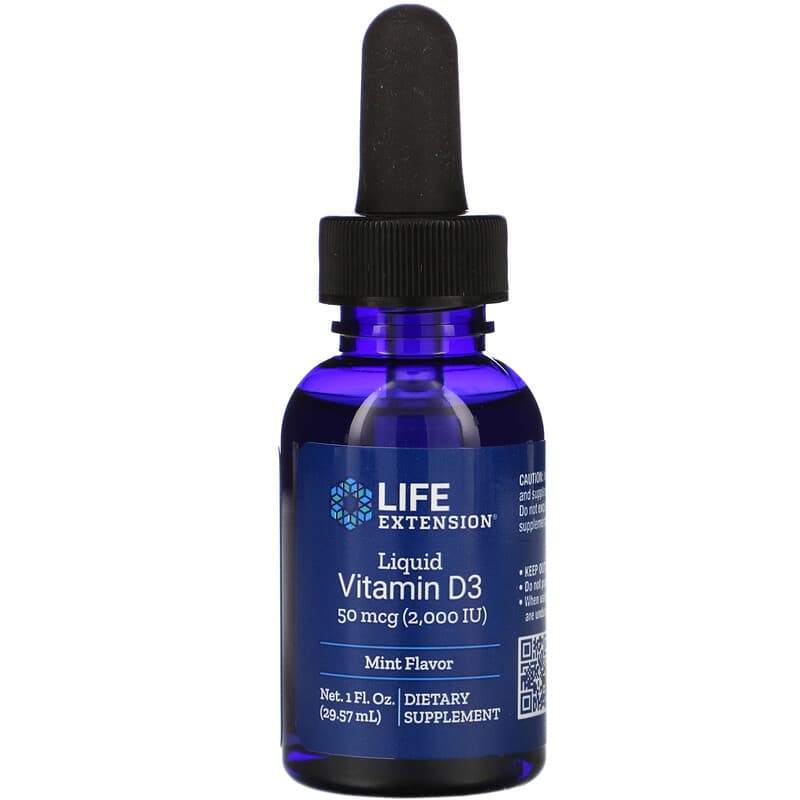 Life Extension Liquid Vitamin D3 Mint Flavor 2,000 IU 1 fl oz (29.57 ml) 737870223214